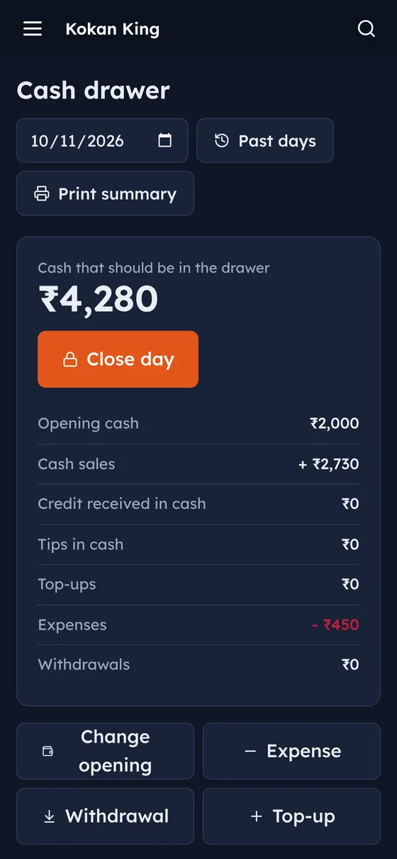 Cash drawer on a phone