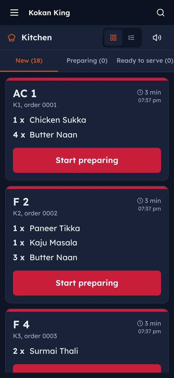 Kitchen screen on a phone